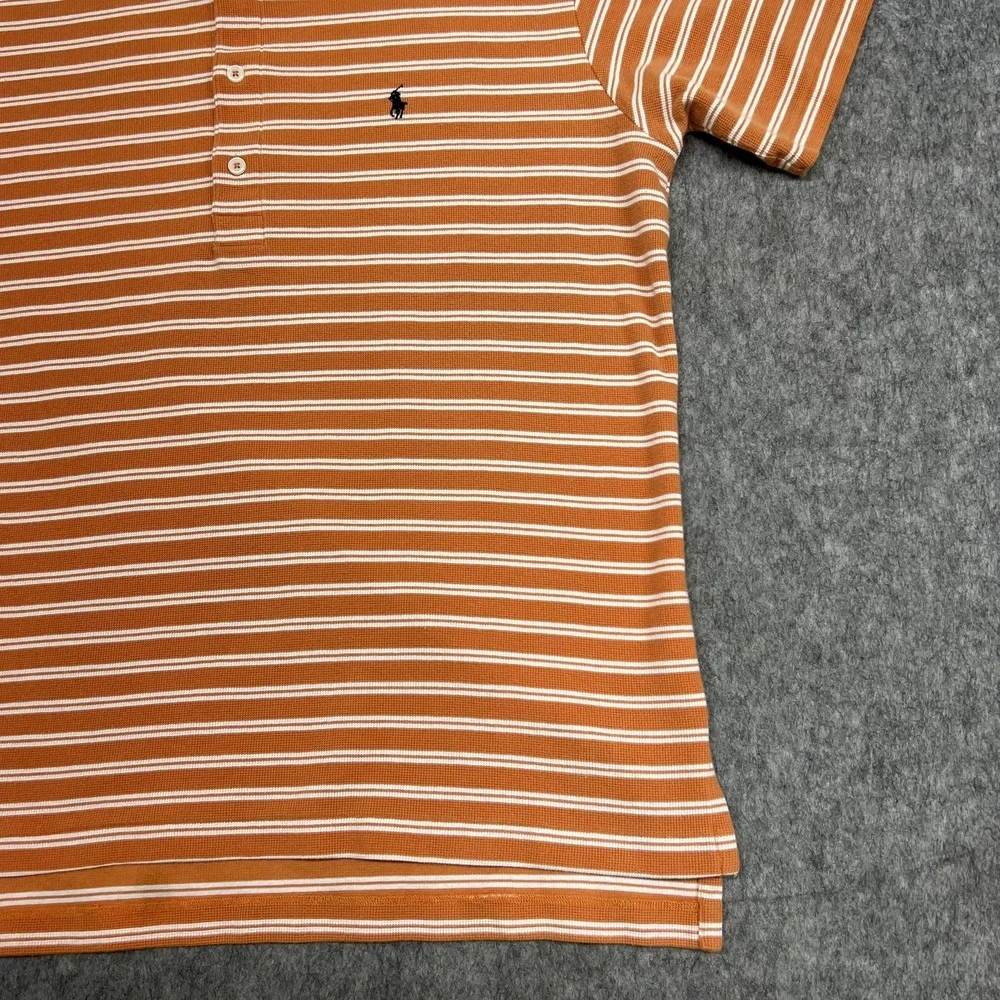 Ralph Lauren Polo Shirt Mens M Orange‎ White Stripe Button Down Collar Pony Big